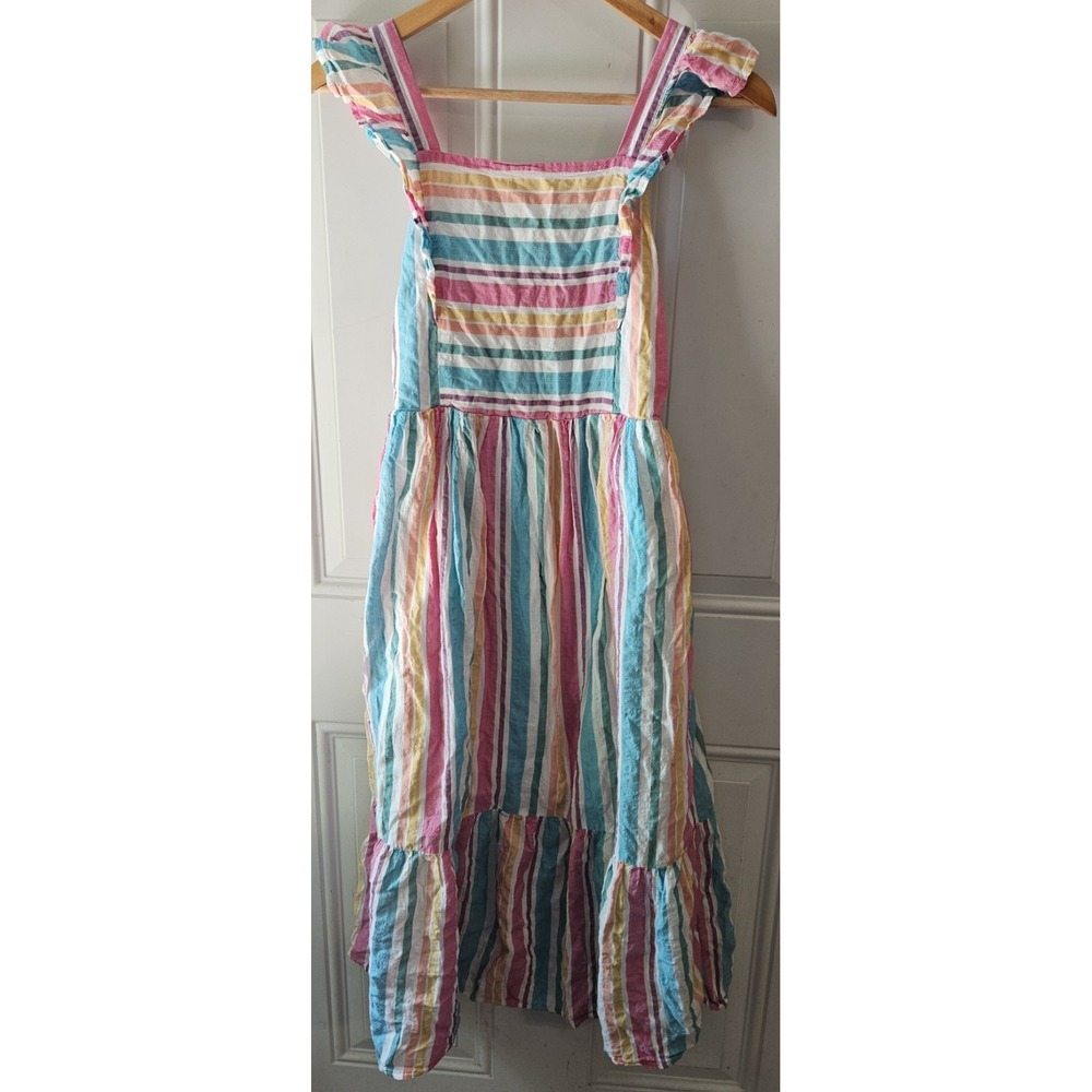 Cat & Jack Girls XL 14 Rainbow Stripe Tiered‎ Midi Dress Cutout Back Colorful